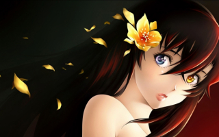 Аниме девушка с цветком