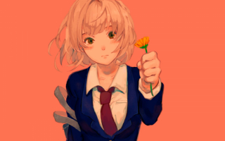 Аниме девушка с цветочком