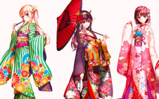 Три девушки в кимоно аниме