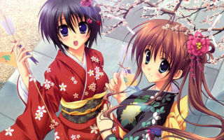 Аниме девушки в кимоно
