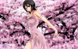 Аниме девушка и цветущая сакура
