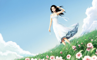 Аниме девушка на цветочной поляне